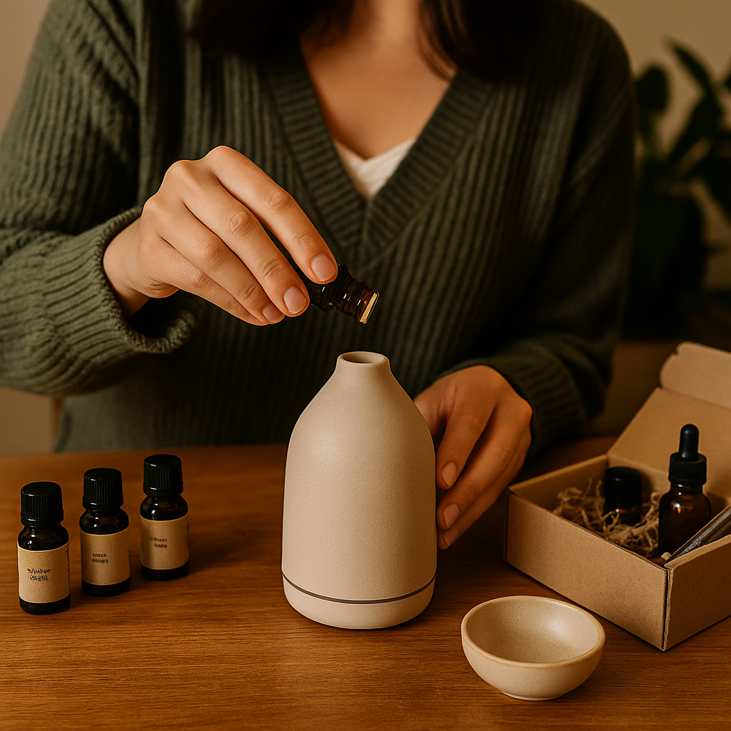 A cozy holiday scene showing a person wrapping gifts using kraft paper, twine, and wax seals from HobbyHive’s handcrafted gift wrapping kit.