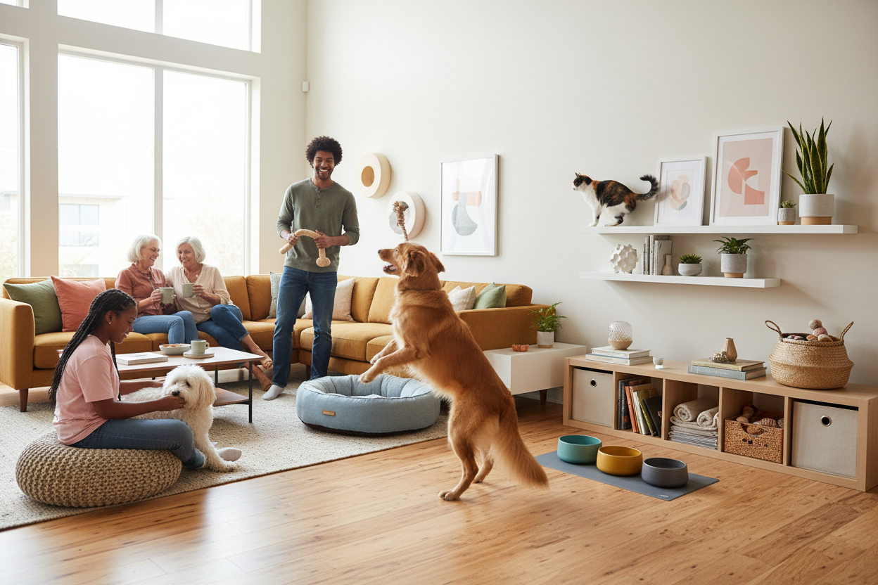 Cozy pet blanket and mat set for dogs and cats, soft neutral home comfort