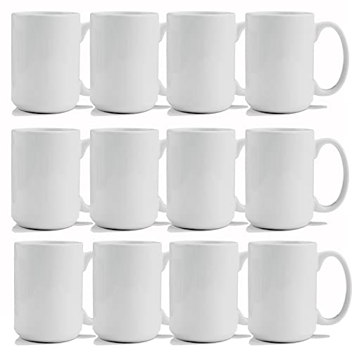 TANGLONG Sublimation Mugs 15 oz, Sublimation Blanks, Bulk Coffee Mugs,White Cups for Coffee,Latte, Soup, Milk, Hot Cocoa S...