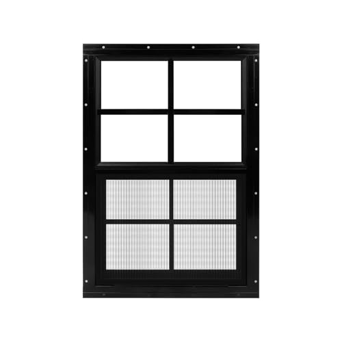 1 Pack Black Shed Window 12" x 18" Flush Mount Window with Tempered Glass and Fiberglass Screen for Chicken Coop Sheds Bar...