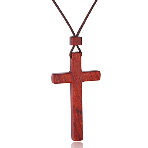 Natural Wooden Cross Pendant Necklaces for Women Men Sandalwood Handcrafted Gift Wood Hang from Car Rearview Mirror Pendan...