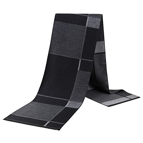 Pibupibu 2 Packs Cashmere Feel Men Scarf for Winter Outdoors, Black Grey Plaid Soft Warm Scarf