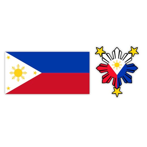 (Set of 2) Philippines Flag Star Sun Bumper Sticker UV DTF Decal Patriotic Filipino Pride Symbol Design for Car Window Lap...