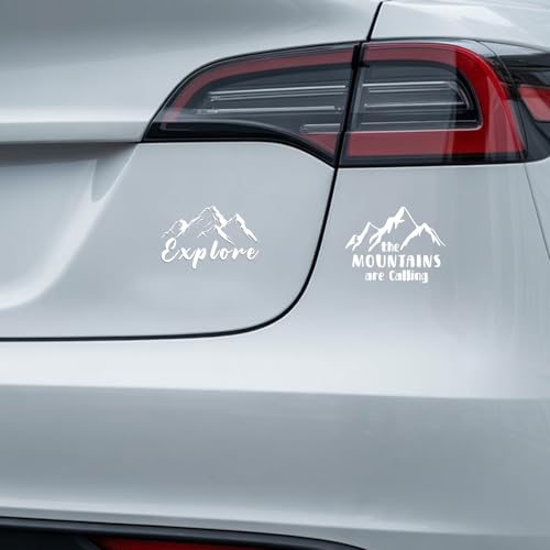 (4PCs) Mountain Adventure Decal Set White UV DTF Decal Waterproof Durable Easy to Apply Explore Mountains Landscape Nature...