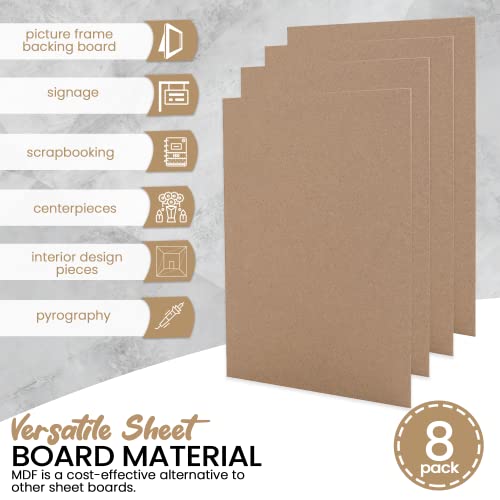 (8-Pack) CalPalmy 8” x 10” MDF Boards - 2mm Thick Boards for Carpentry, Interior Design, Hobby Crafts, and More - with Smo...