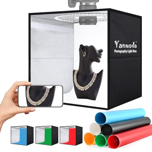 Photo Studio Light Box, Dimmable Shooting Tent Kit - 12"x12"x12" Foldable Lightbox with 120 LED (CRI 97), 6 Backdrops, 3 L...