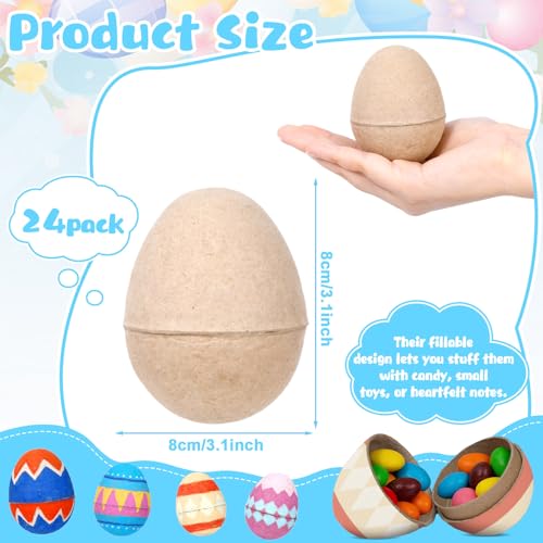 24Pcs DIY Paper Brown Easter Eggs Paintable and Fillable Blank Easter Eggs Crafts Color Your Own Egg Handcrafted Gifts Pro...