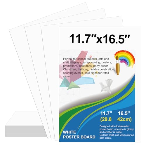 10 Pcs Poster Board 11.7 x 16.5 Inches White Poster Board Paper Bulk, ROOKEA 250 GSM Thickness Vision Board Blank Graphic ...