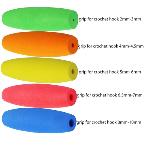 MEYAGO 5PCS Crochet Hook Grips Set Ergonomic Crochet Hook Handle Multi-Size Ergonomic Crochet Hook Handle Attachment - Fit...