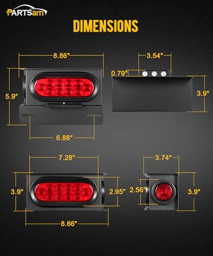 PARTSam LED Steel Trailer Light Box Housing Kit w/ 6 Inch Oval Red Trailer Tail Lights 10LED 2" Round Red Side Marker Ligh...