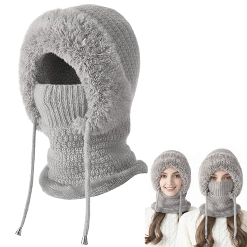 3 in 1 Beanie Hat with Scarf and Mask for Women, Winter Ski Mask & Neck Gaiter Set, Knitted Balaclava Hats for Cold Weathe...