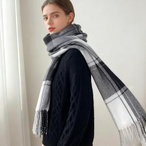 OVOY Women's Plaid Winter Scarf - Cashmere Feel Soft & Warm Scarves for Women, Extra Long Wrap Shawl for Fall Winter 79 * 27"
