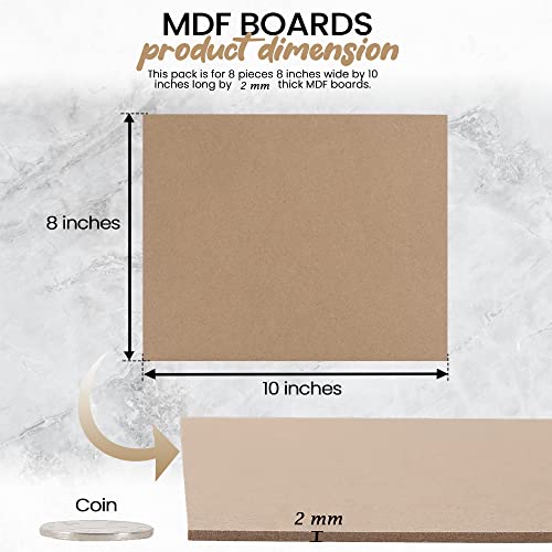 (8-Pack) CalPalmy 8” x 10” MDF Boards - 2mm Thick Boards for Carpentry, Interior Design, Hobby Crafts, and More - with Smo...