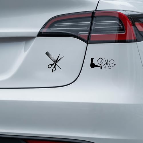 (4PCs) Hair Style Decal Set Black UV DTF Decal Waterproof Durable Easy to Apply Scissors Comb Hair Dryer Heart Salon Tools...