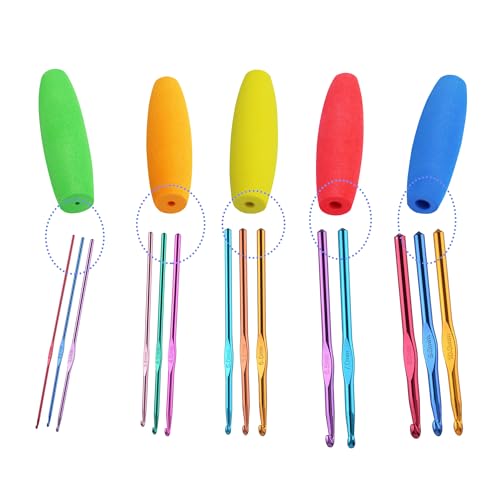 MEYAGO 5PCS Crochet Hook Grips Set Ergonomic Crochet Hook Handle Multi-Size Ergonomic Crochet Hook Handle Attachment - Fit...