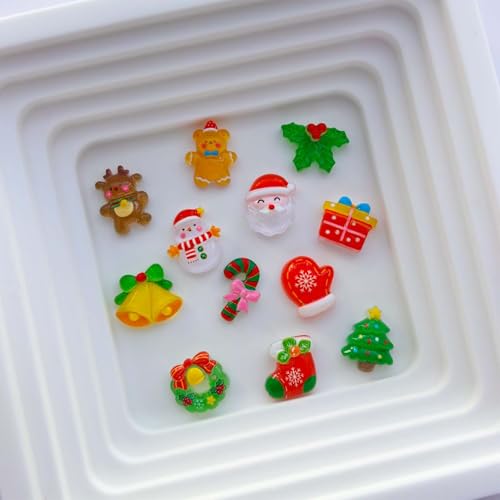 12 Grid Christmas Nail Charms 3D Nail Art Craft Resin Charms Santa Claus Snowman Reindeer Bell Cute Nail Design Xmas Acryl...