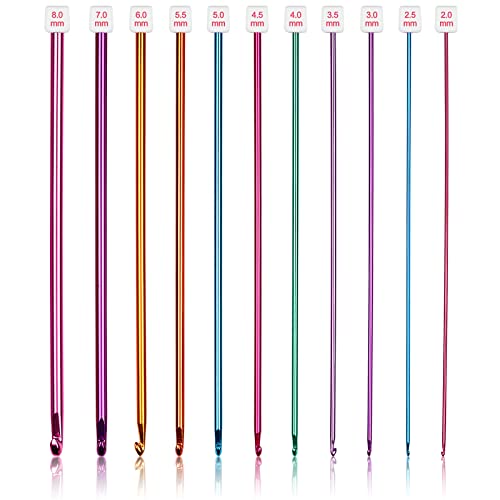 Coopay Long Crochet Hook Set, 11pcs Tunisian Multicolor Afghan Crochet Needles for Crocheting, 2mm(B)-8mm(L), Great Knitti...