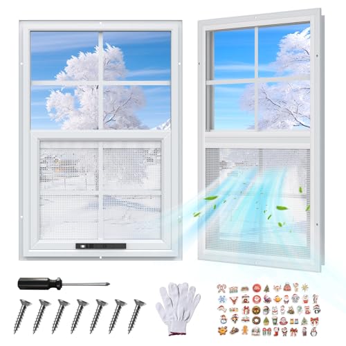 1 Pack 12 x 18 Shed Windows with White Frame, Flush Mount Small Window with PC Screen for Shed for Shed, Chicken Coop, Hou...