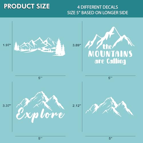 (4PCs) Mountain Adventure Decal Set White UV DTF Decal Waterproof Durable Easy to Apply Explore Mountains Landscape Nature...