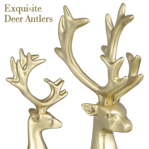 Ciieeo 2Pcs Decorative Resin Elk Craft Xmas Desktop Adornments Golden Reindeer Home Party Props for Holiday Tabletop Decor...