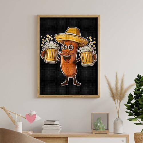 Sausage Beer Mugs 5D Diamond Art Kits for Adults Gem Painting Square Drill Home Wall Decor