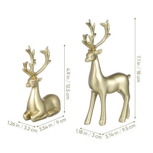 Ciieeo 2Pcs Decorative Resin Elk Craft Xmas Desktop Adornments Golden Reindeer Home Party Props for Holiday Tabletop Decor...