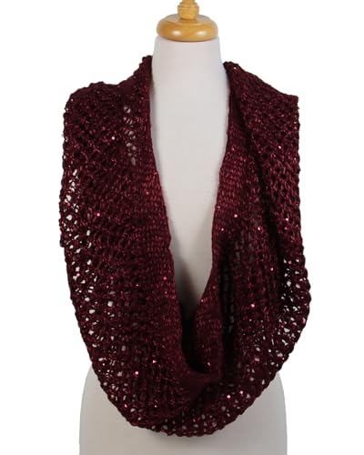 Scarfand's Lacy Knit Patterned Cowl, Infinity Loop Scarves, with Sequins
