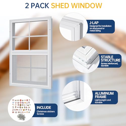 1 Pack 12 x 18 Shed Windows with White Frame, Flush Mount Small Window with PC Screen for Shed for Shed, Chicken Coop, Hou...