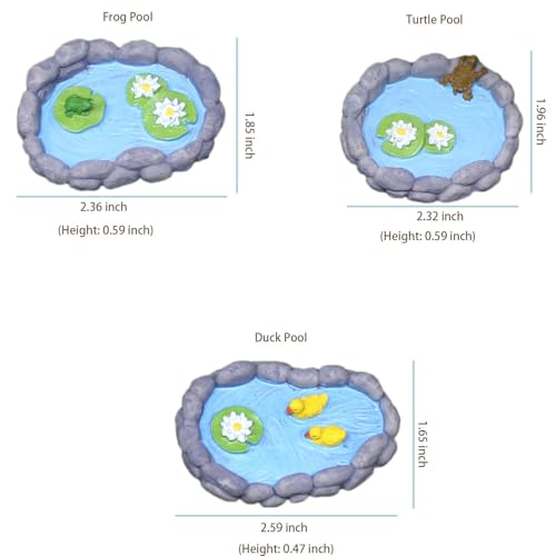 Whlo4U 3 Pcs Duck Pond Frog Pond Turtle Pond Set- Miniature Mini Resin Ornaments Kit - Fairy Garden Accessories - Micro La...