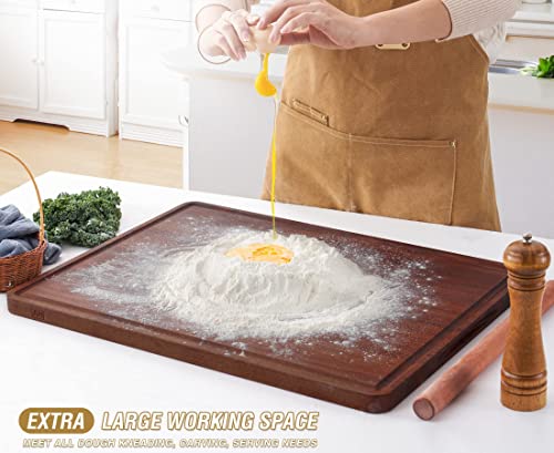 AZRHOM Walnut Wood Cutting Board, 24x18in Extra Large Wooden Chopping Boards with Deep Juice Groove and Side Handle, Thick...