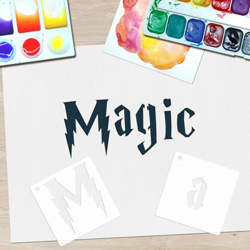 1 Inch Gothic Letter Stencils for Painting, 66 Pcs Reusable Old English Stencils, Calligraphy Letter Number Symbol Drawing...