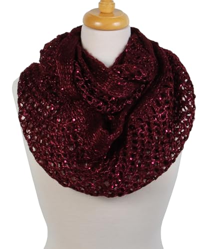 Scarfand's Lacy Knit Patterned Cowl, Infinity Loop Scarves, with Sequins