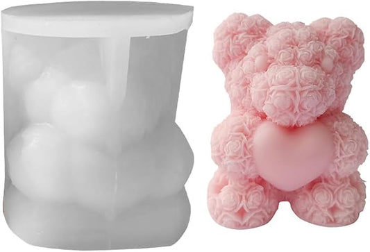 1-Piece Set of Rose Bear Silicone 3D Rose Bear Valentine's Day Silicone Mold Making Wax Clay Resin Birthday Gift Valentin...