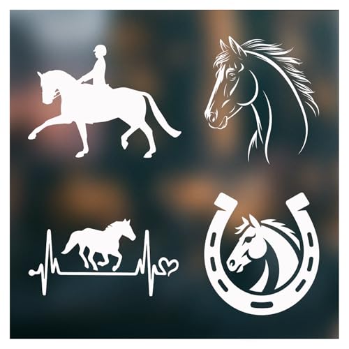 (4PCs) Horse Decal Set White UV DTF Decal Waterproof Durable Easy to Apply Horseshoe Horse Head Bumper Stickers Car Truck ...