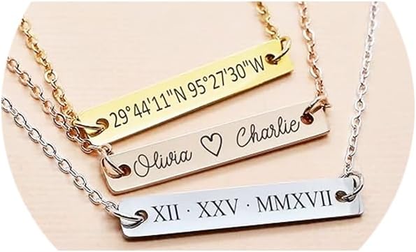 Name Bar Jewelry special Custom Engraved Bar Necklace Personalized Name Date GPS Coordinates Handcrafted Gift for Wedding ...