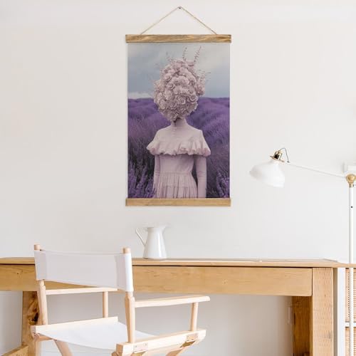 Surrealistic Lavenderhead Canvas Painting Wood Frames Poster,inspired Hanger Hanging Picture Kit for Artwork Wall Art Decor