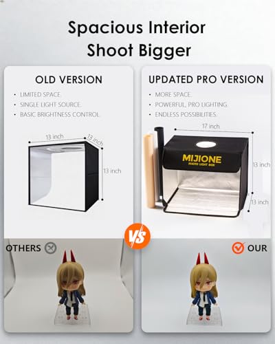 MIJIONE 17"x13"x13"Light Box Photography,Foldable Bi-Color Dimmable Shooting Tent Kit with LED Lights & 3 Backdrops，Photo ...