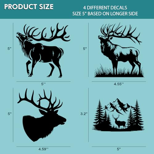 (4 Pcs) Deer Elk Silhouette Black Vinyl Decal Sticker Set Wildlife Hunting Nature Forest Mountain Design Car Truck Bumper ...