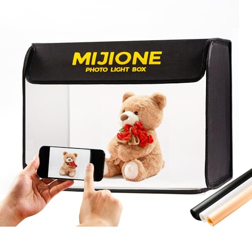 MIJIONE 17"x13"x13"Light Box Photography,Foldable Bi-Color Dimmable Shooting Tent Kit with LED Lights & 3 Backdrops，Photo ...