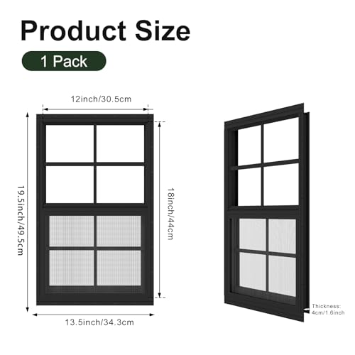 1 Pack Black Shed Window 12" x 18" Flush Mount Window with Tempered Glass and Fiberglass Screen for Chicken Coop Sheds Bar...