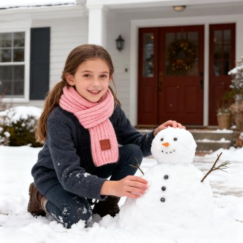 Avxdbr Pink Knitted Scarf Soft Warm Winter Neck Warmer for Girls Cozy Solid Color Knit Muffler Fashion Cold Weather Accessory