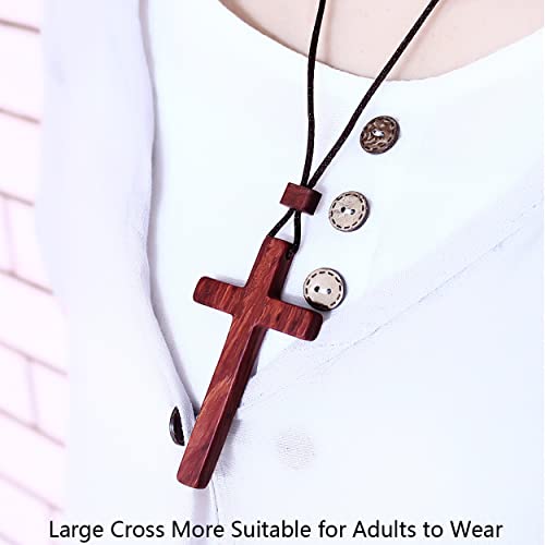 Natural Wooden Cross Pendant Necklaces for Women Men Sandalwood Handcrafted Gift Wood Hang from Car Rearview Mirror Pendan...