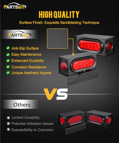 PARTSam LED Steel Trailer Light Box Housing Kit w/ 6 Inch Oval Red Trailer Tail Lights 10LED 2" Round Red Side Marker Ligh...