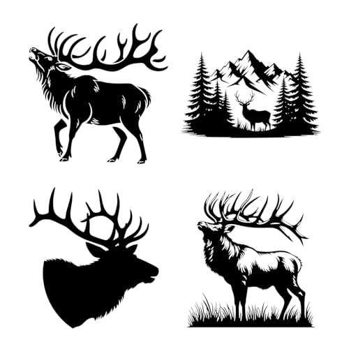 (4 Pcs) Deer Elk Silhouette Black Vinyl Decal Sticker Set Wildlife Hunting Nature Forest Mountain Design Car Truck Bumper ...