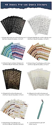 2370 Pcs Word Stickers for Journaling,40 Sheets Quote Stickers Gold Foil Small Talk Stickers for Junk Journal Craft,Scrapb...