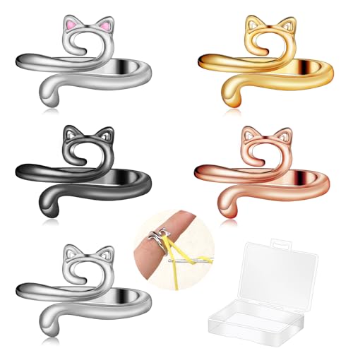 FOUSNOW 5 Pcs Crochet Ring, Adjustable Crochet Tension Rings, Yarn Ring for Finger Knitting Loop Accessories Tools, Yarn R...