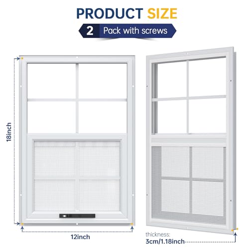 1 Pack 12 x 18 Shed Windows with White Frame, Flush Mount Small Window with PC Screen for Shed for Shed, Chicken Coop, Hou...