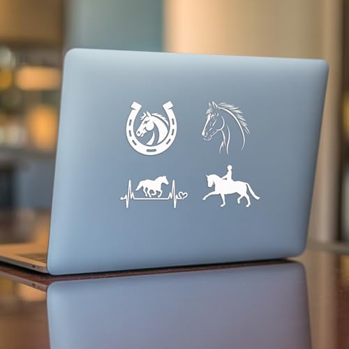 (4PCs) Horse Decal Set White UV DTF Decal Waterproof Durable Easy to Apply Horseshoe Horse Head Bumper Stickers Car Truck ...