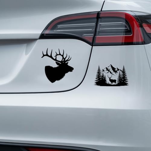 (4 Pcs) Deer Elk Silhouette Black Vinyl Decal Sticker Set Wildlife Hunting Nature Forest Mountain Design Car Truck Bumper ...
