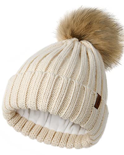 FURTALK Winter Beanie Hats for Women Fleece Lined Pom Pom Knitted Warm Beanie Caps